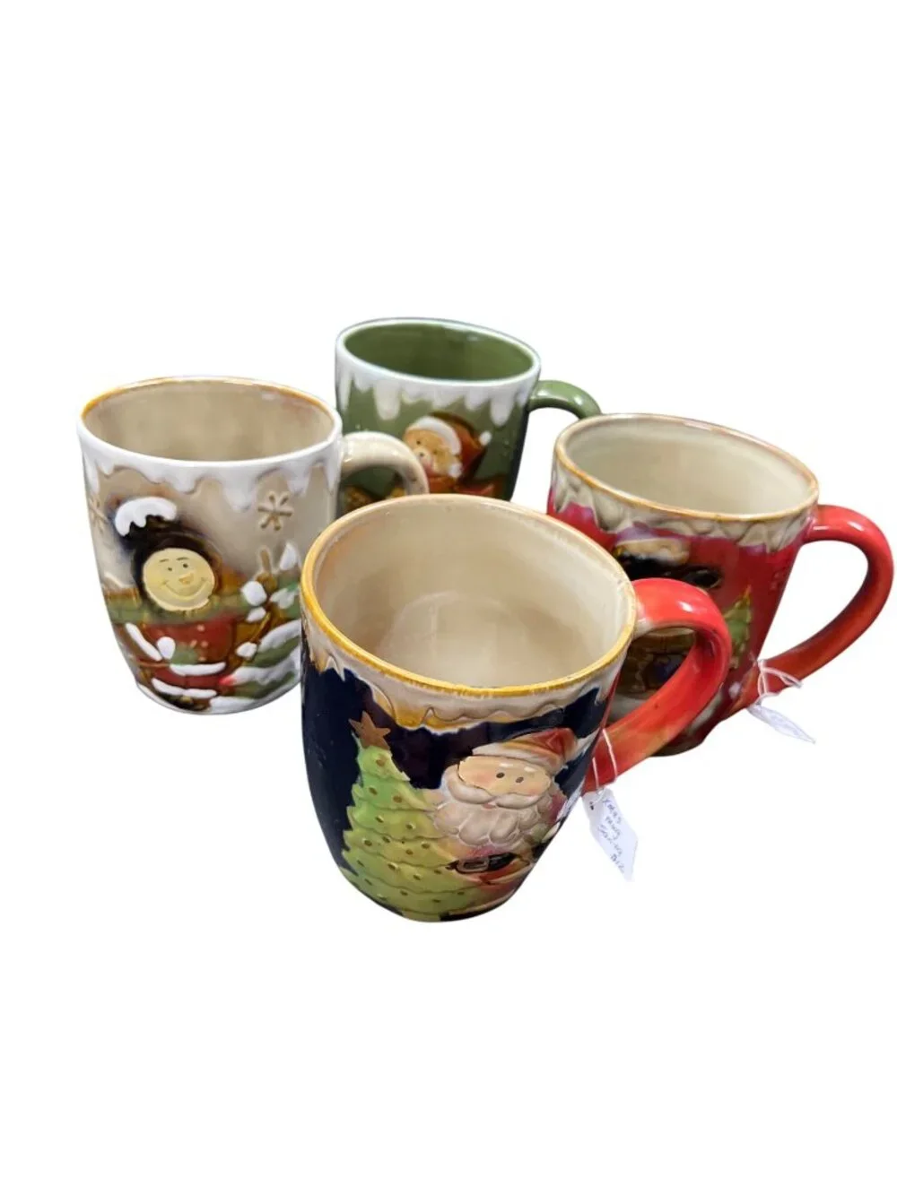 Christmas theme set of 4 large ceramic glazed cups mugs SKU 10-585